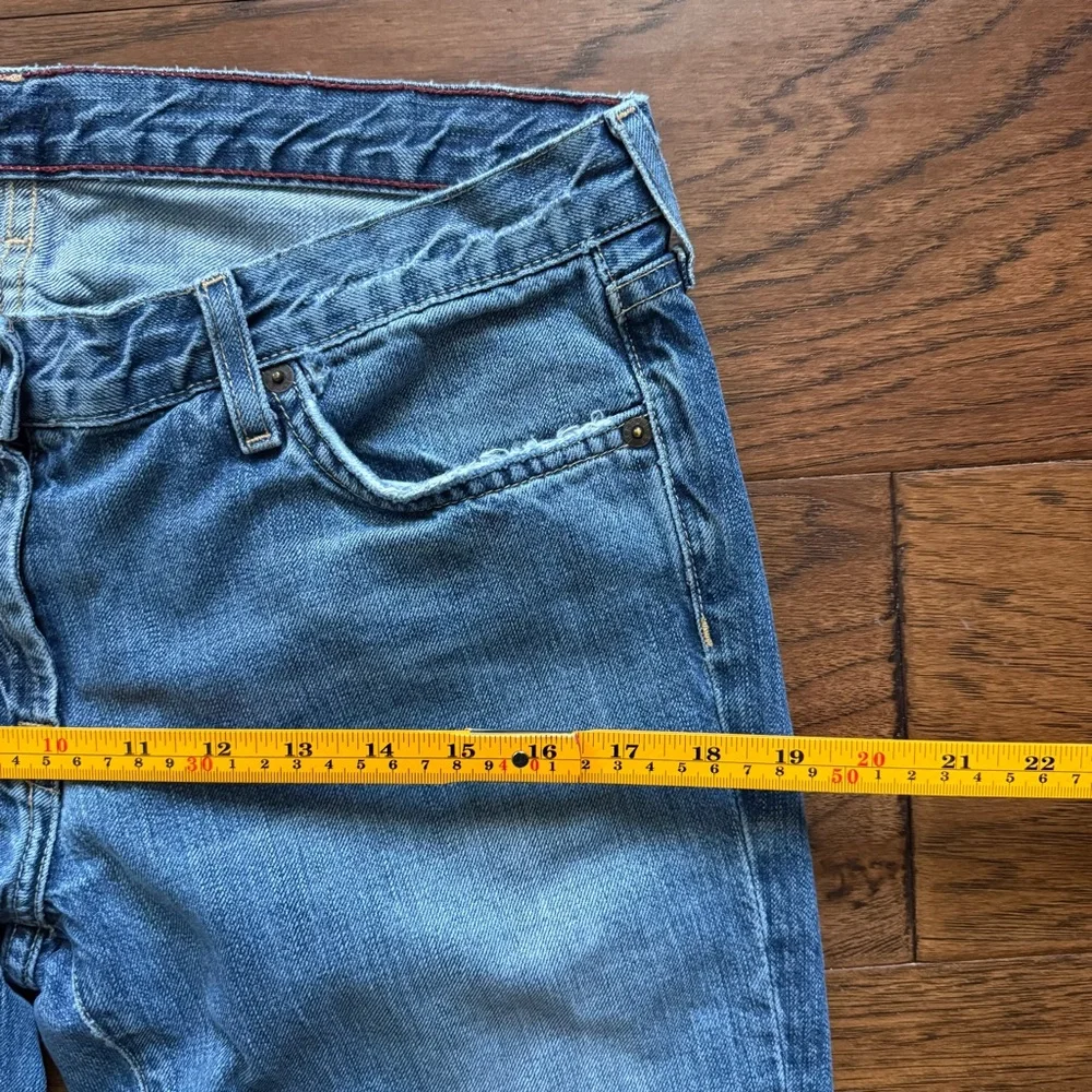J Crew Vintage Rigid Denim Straight Leg Jeans Red Stitch Cuff Faded Indigo 31x27